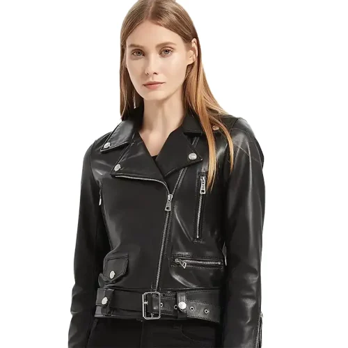 women's lambskin black leather moto jacket