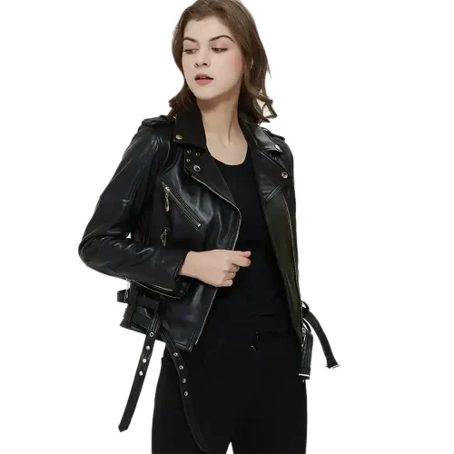 women's motorcycle black asymmetrical leather jacket