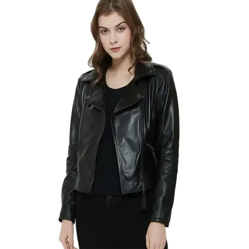 women's quilted leather motorcycle black jacket