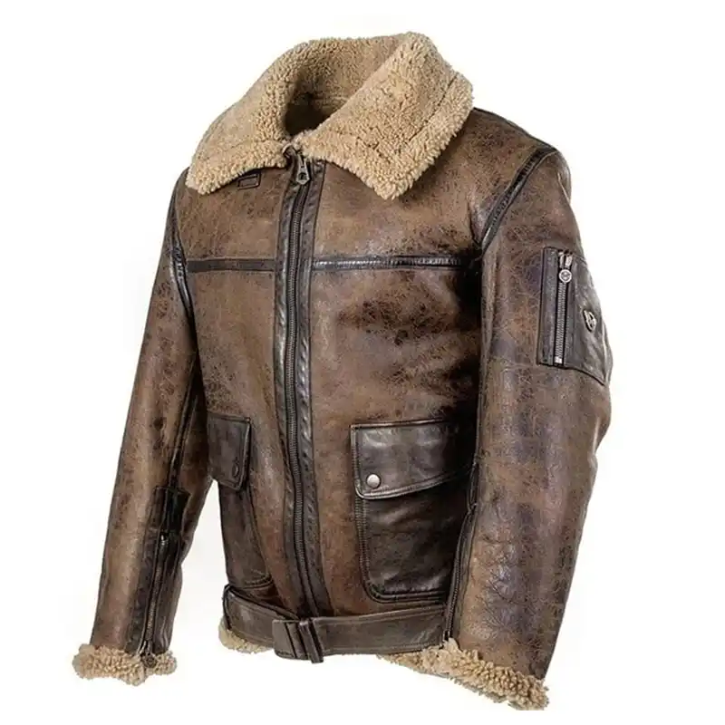 mens-brown-shearling-distressed-leather-jacket
