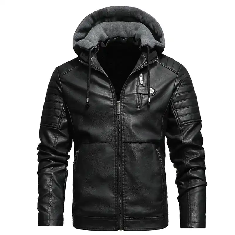 Men's Padded Sleeves Leather Jacket With Hood | Jackets MOB