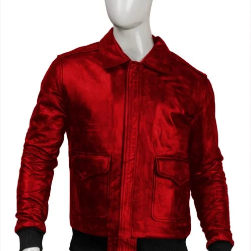 mens bomber red leather jacket