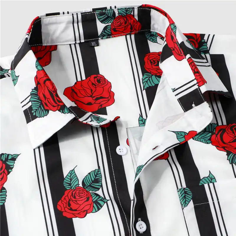 mens-striped-rose-print-pocket-short-sleeve-regular-hem-white-shirt-roses-print-shirt