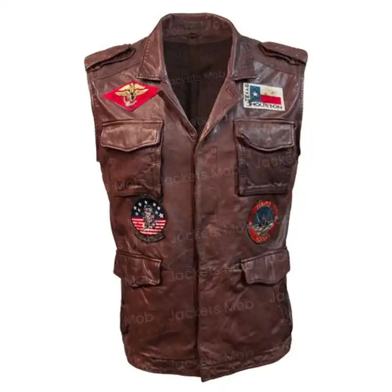 top-gun-brown-leather-vest