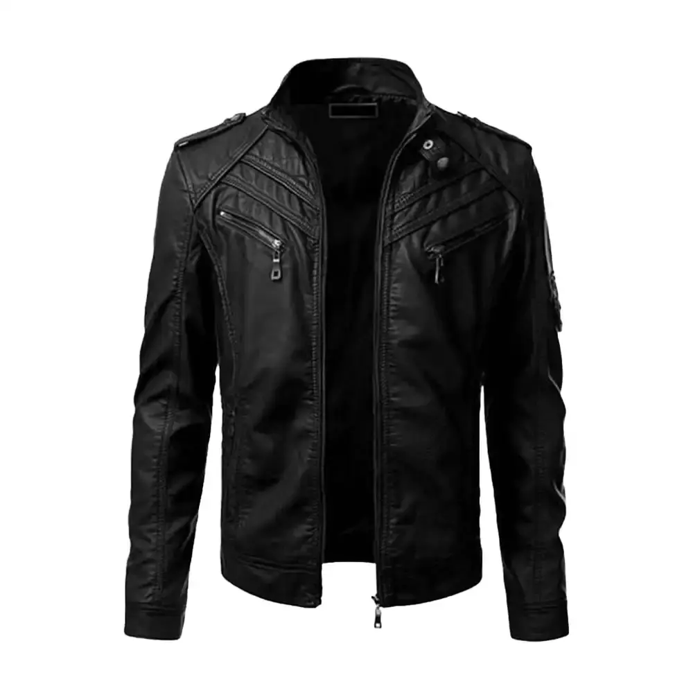 Men’s Black Slim Fit Leather Jacket Jackets MOB