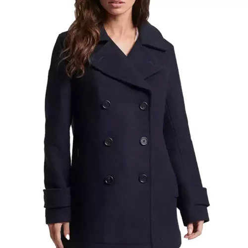 pea coat women wool blend double breasted