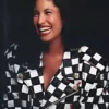 selena quintanilla checkered vegan leather jacket