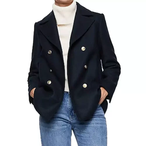 womens pea coat double breasted wool navy
