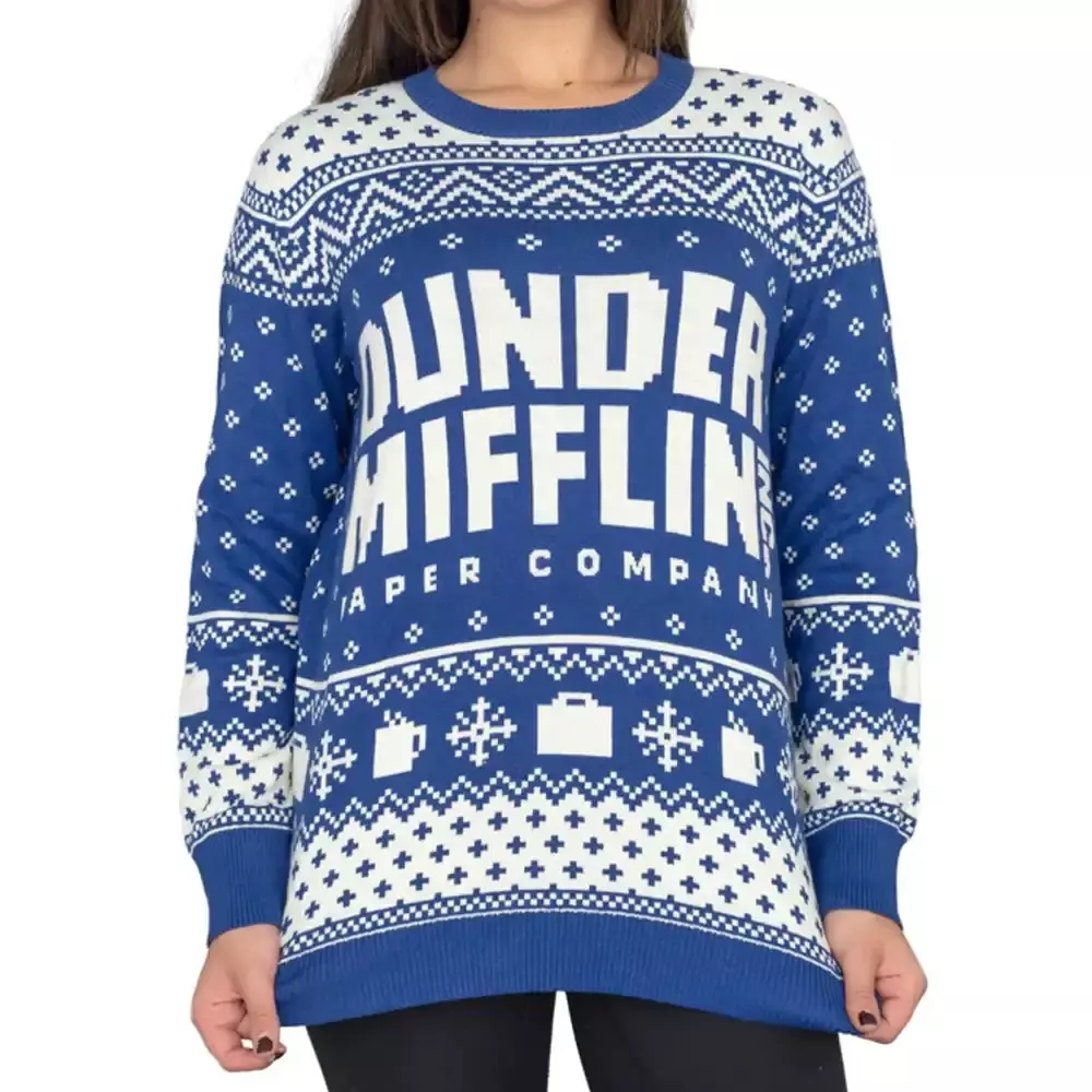 womens-the-office-dunder-mifflin-blue-sweater