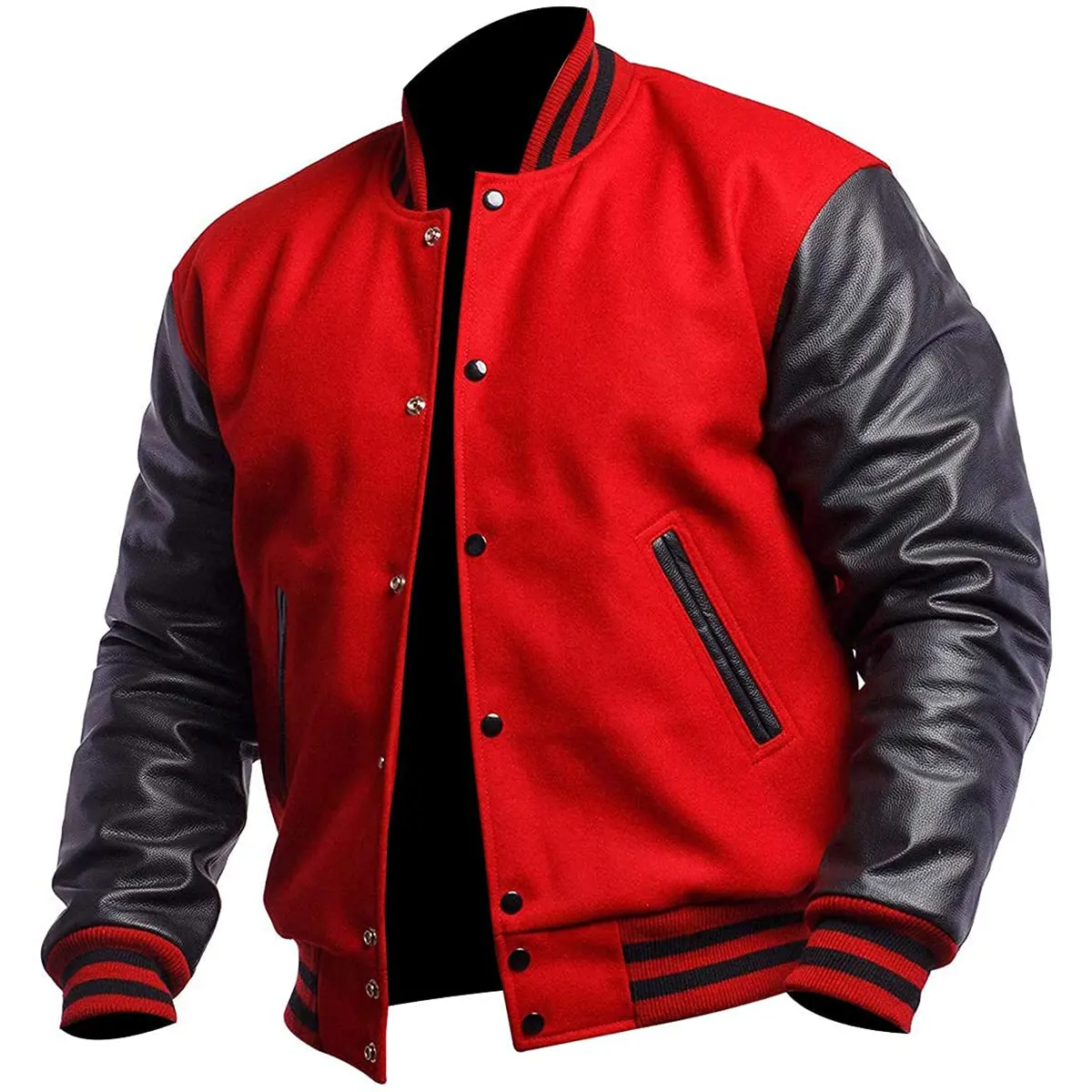 Letterman Red & Black Varsity Woolen Leather Jacket JM