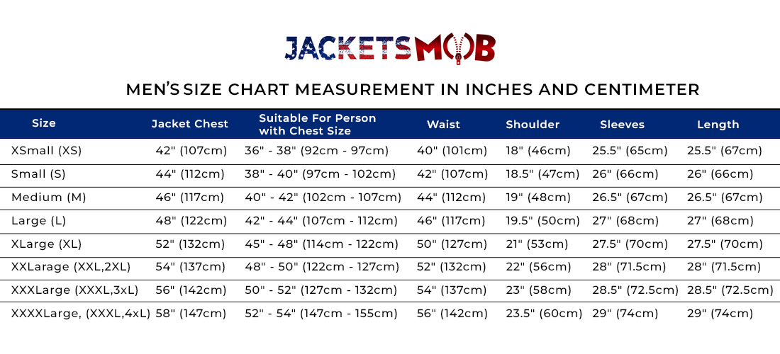 jackets mob mens size chart
