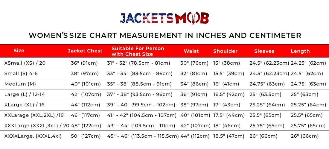 jackets mob womens size guide