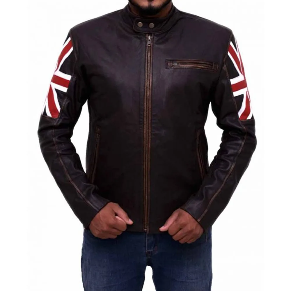 united kingdom flag cafe racer leather jacket