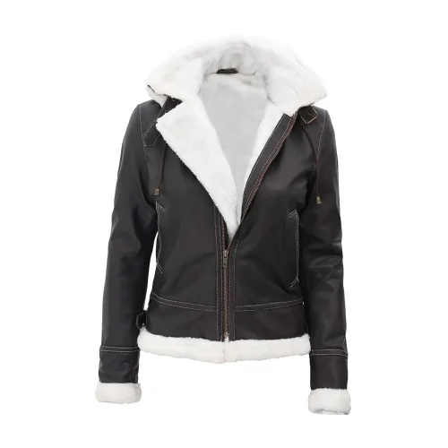 womens dark brown shearling leather jacket