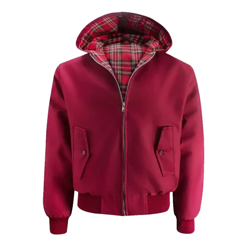 burgundy hooded harrington jacket