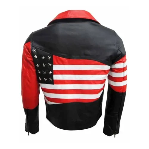 american flag black leather jacket