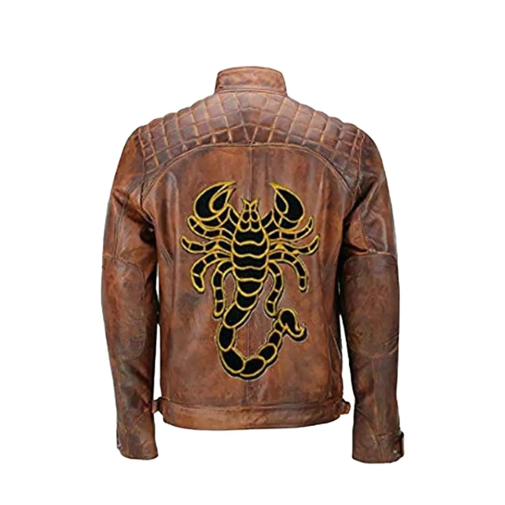 mens cafe racer scorpion biker leather jacket