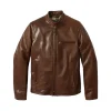 waxed natural pebbled cowhide leather jacket