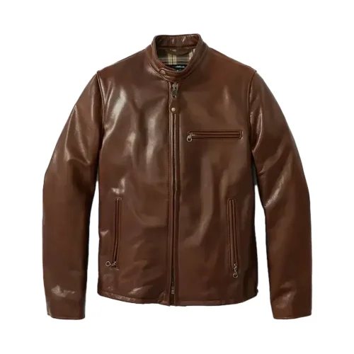 waxed natural pebbled cowhide leather jacket