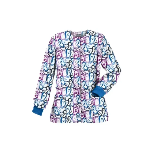 ghost faces halloween scrub jacket