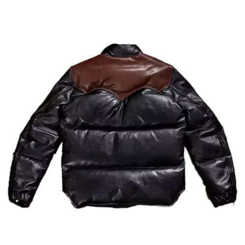 black designer puffer leather jacket