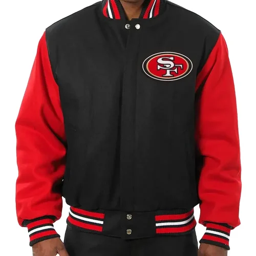 sf 49ers black and red varsity jacket