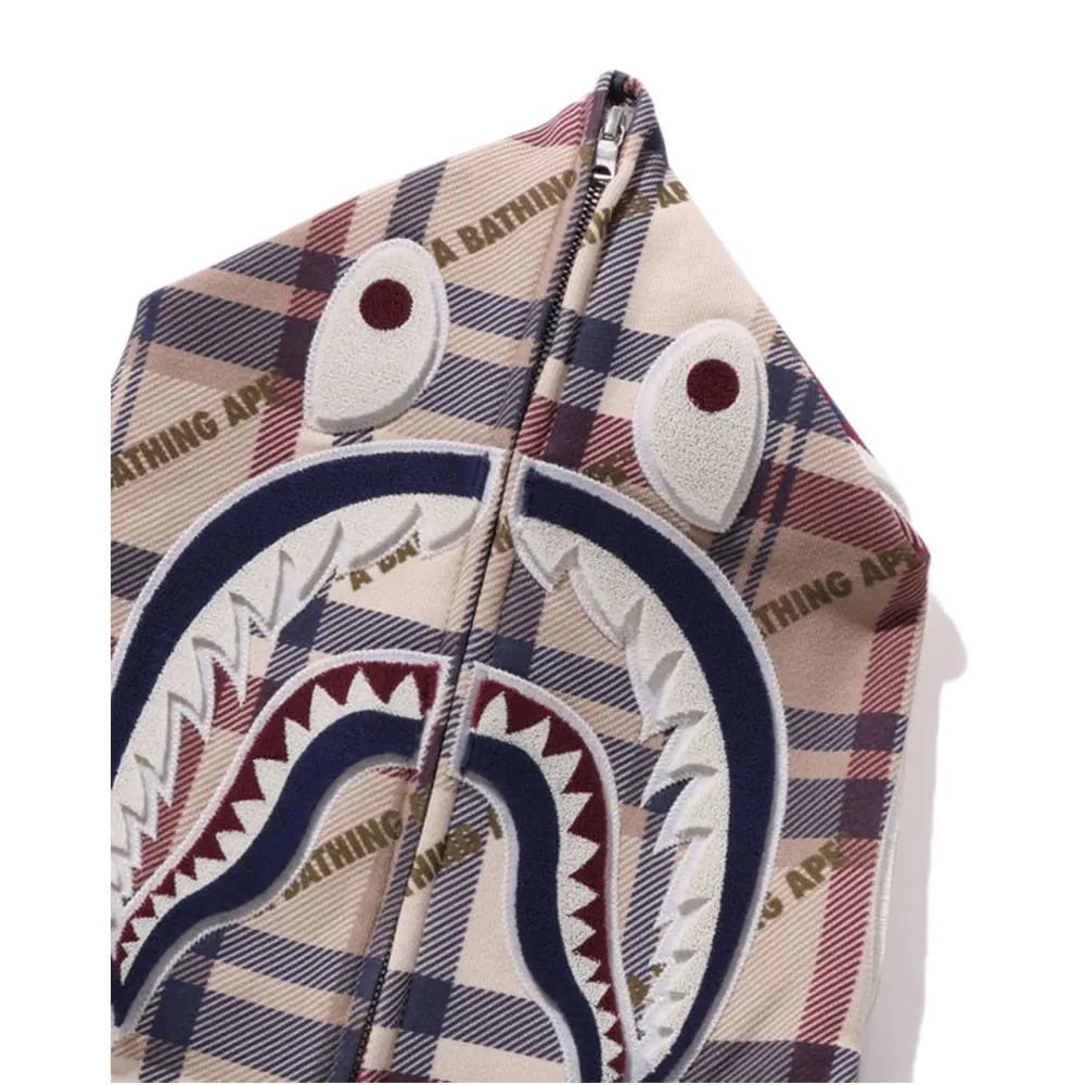 a bathing ape logo check pattern shark hoodie