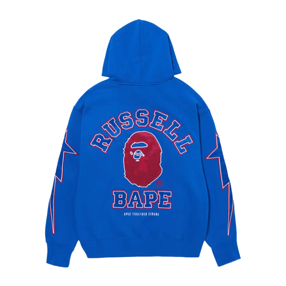 bape x russell pullover blue hoodie