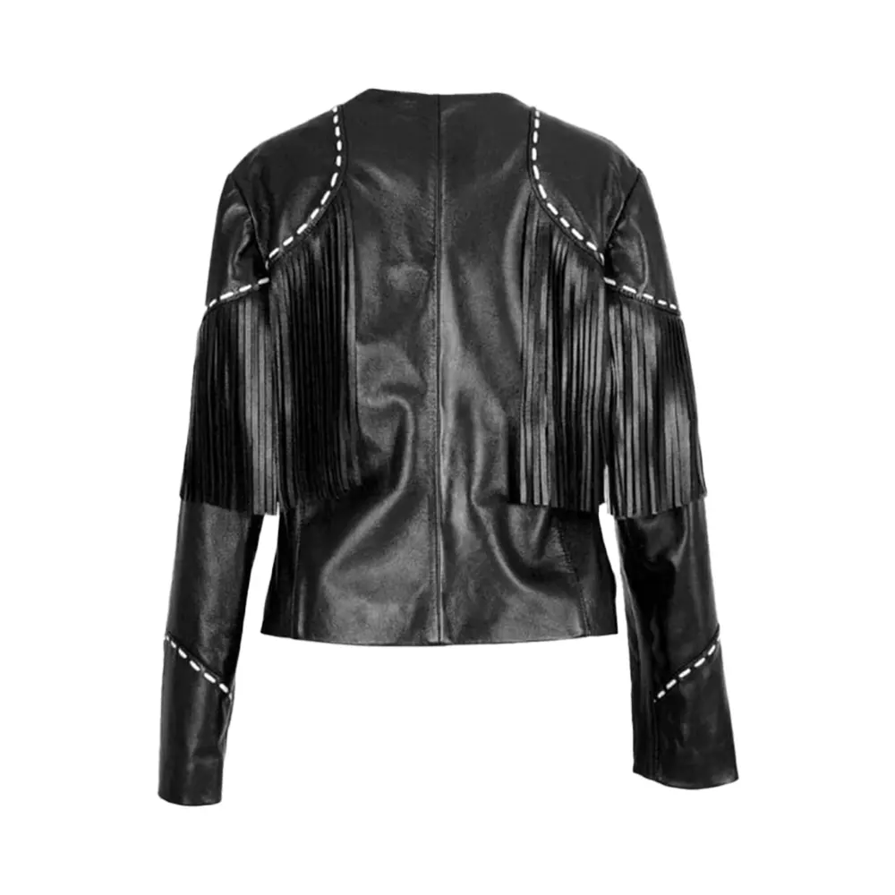 dalida black fringed leather jacket