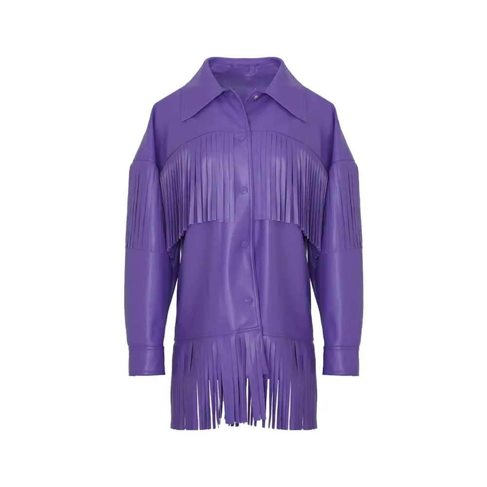 faux suede purple fringed jacket