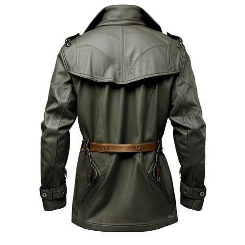 men’s army green sheepskin biker leather coat
