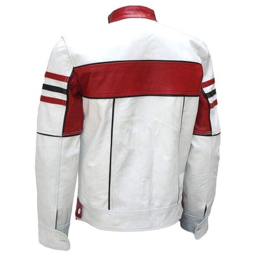 men’s red & white cafe racer biker jacket